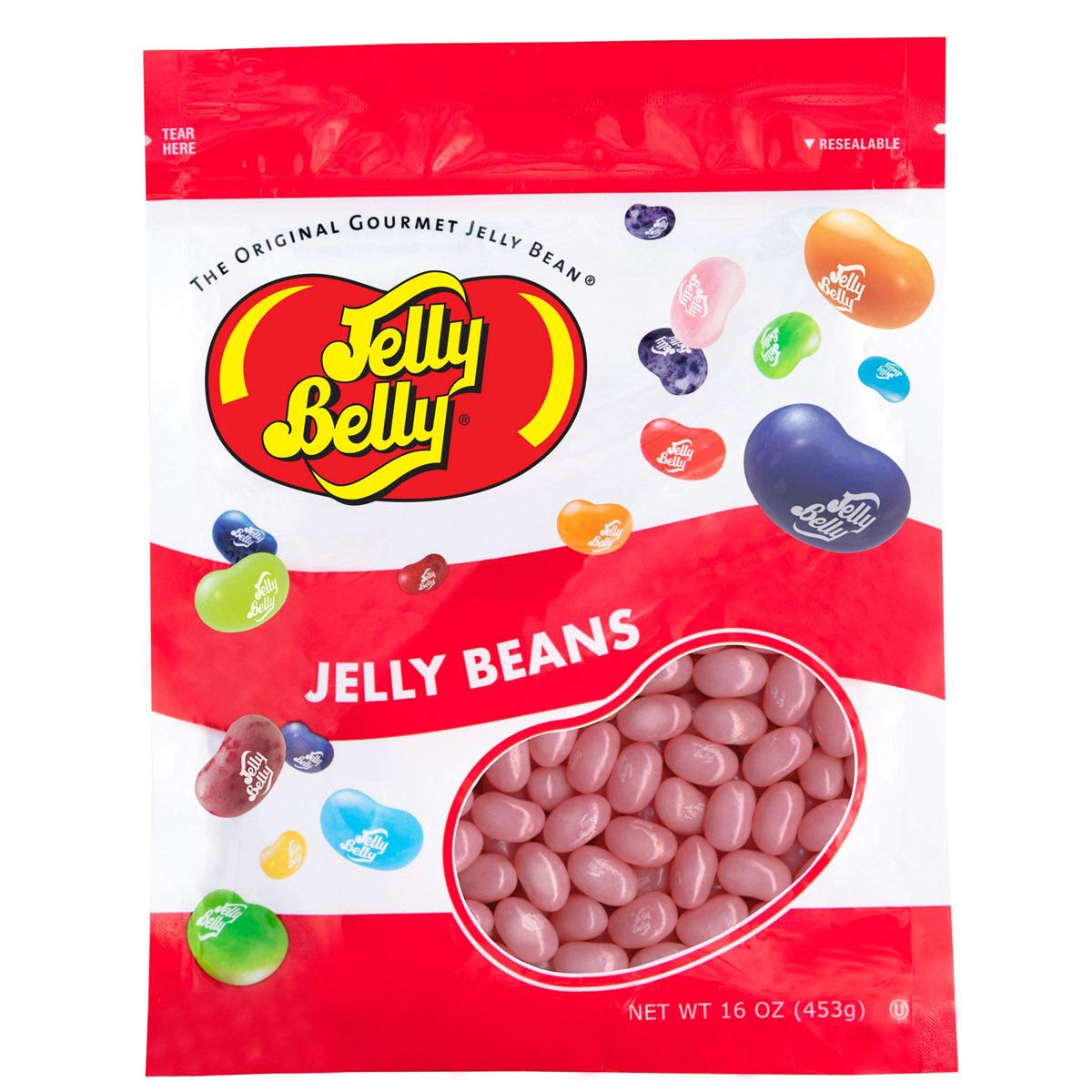 Jelly Belly Bubble Gum jelly beans in a 16 oz resealable bag for fresh flavor.