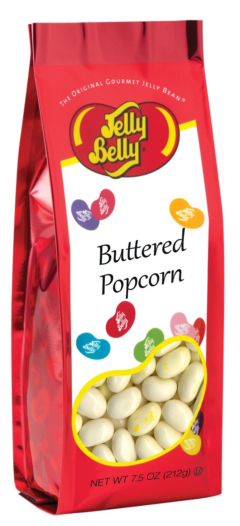 Jelly Belly Buttered Popcorn jelly beans in bags for party snacks.