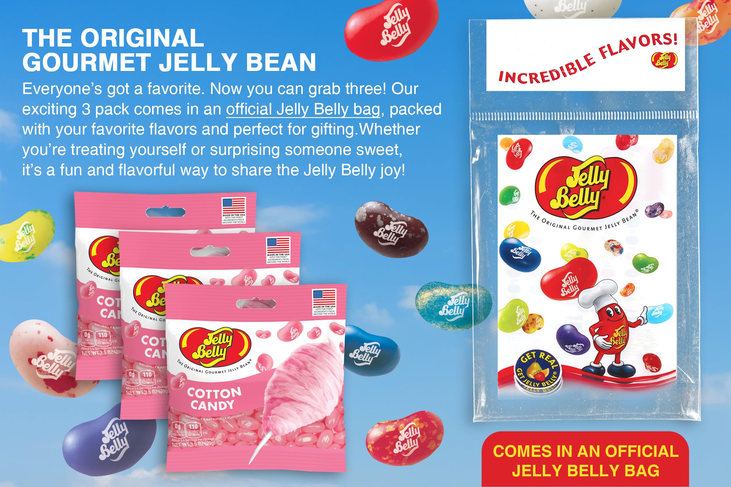 Jelly Belly buttered popcorn jelly beans in a grab-and-go bag for snacking.