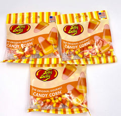 Jelly Belly Candy Corn 3oz bag close-up, colorful pieces for snacking.