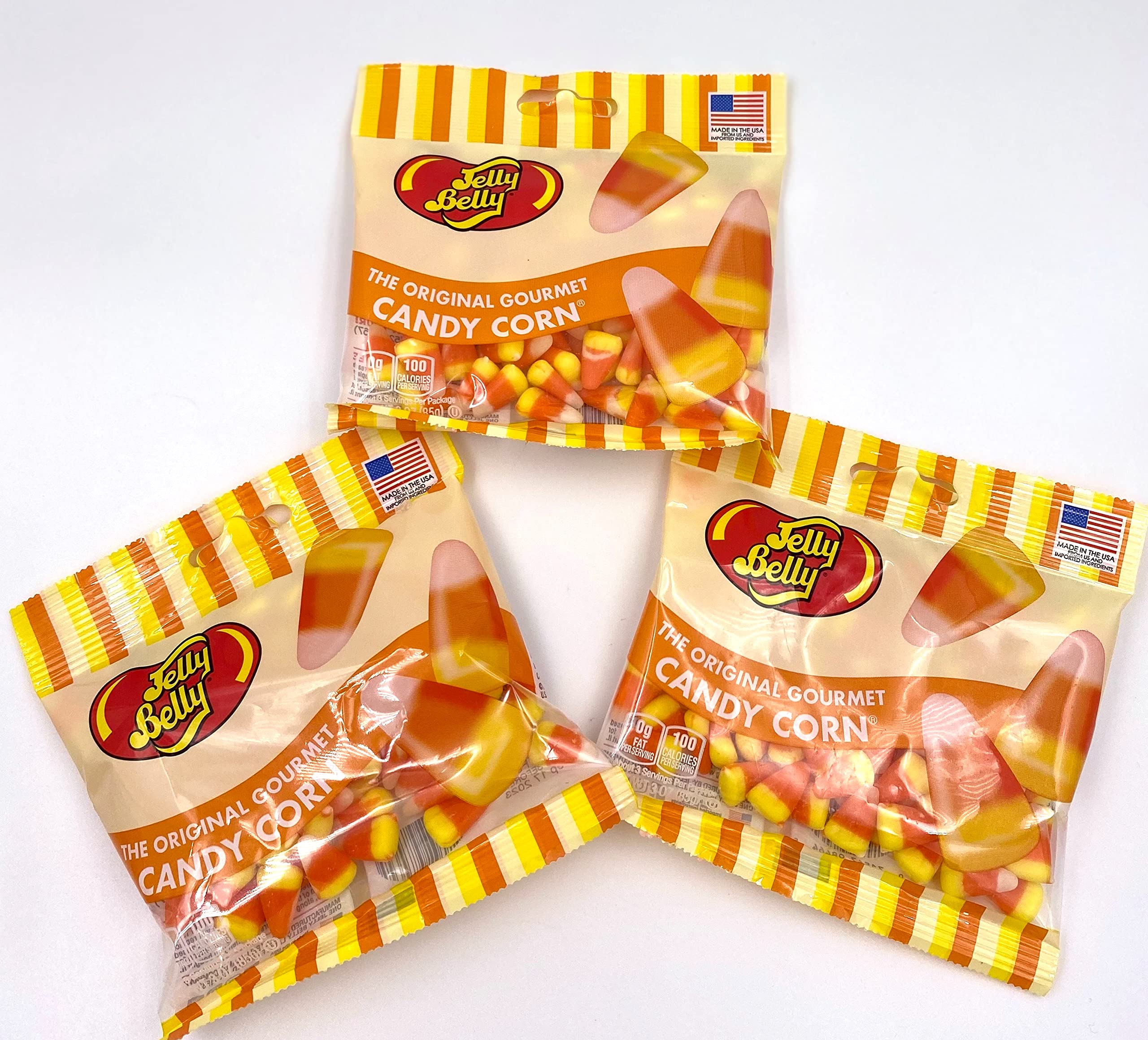 Jelly Belly Candy Corn 3-pack serving bowl, colorful treats for celebrations.
