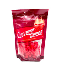 Jelly Belly Cinnamon Lovers heart-shaped jelly beans in a 7 oz bag for bold cinnamon flavor.