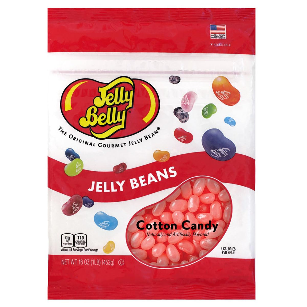 Jelly Belly Cotton Candy Jelly Beans in a 1 lb bag, ideal for party snacks.