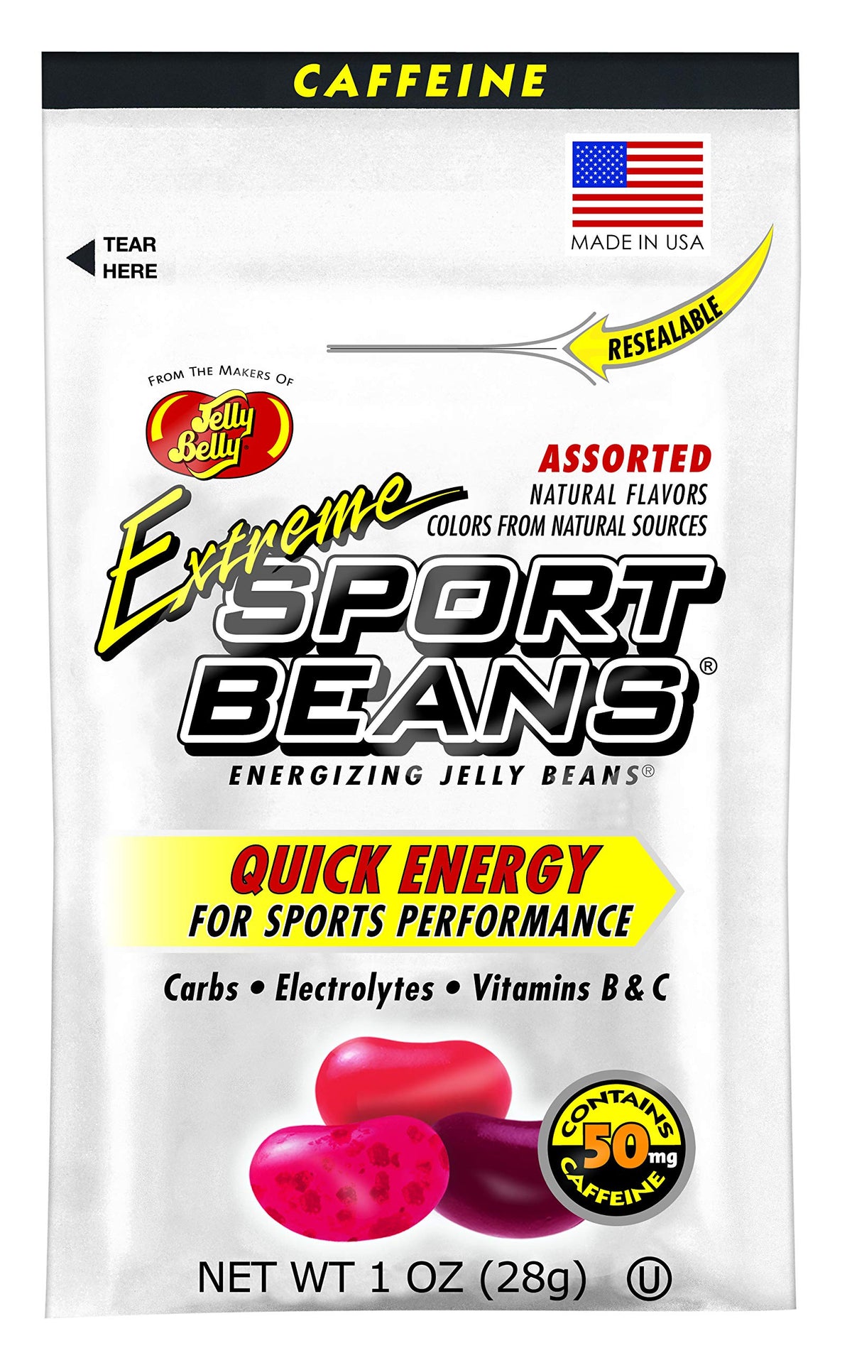 Jelly Belly Extreme Sport Beans 1oz pack for quick workout energy and hydration support.
