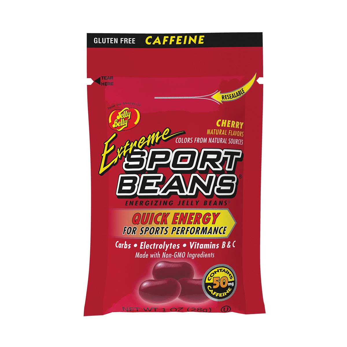 Jelly Belly Extreme Sport Beans Cherry pack in a resealable bag for on-the-go energy.