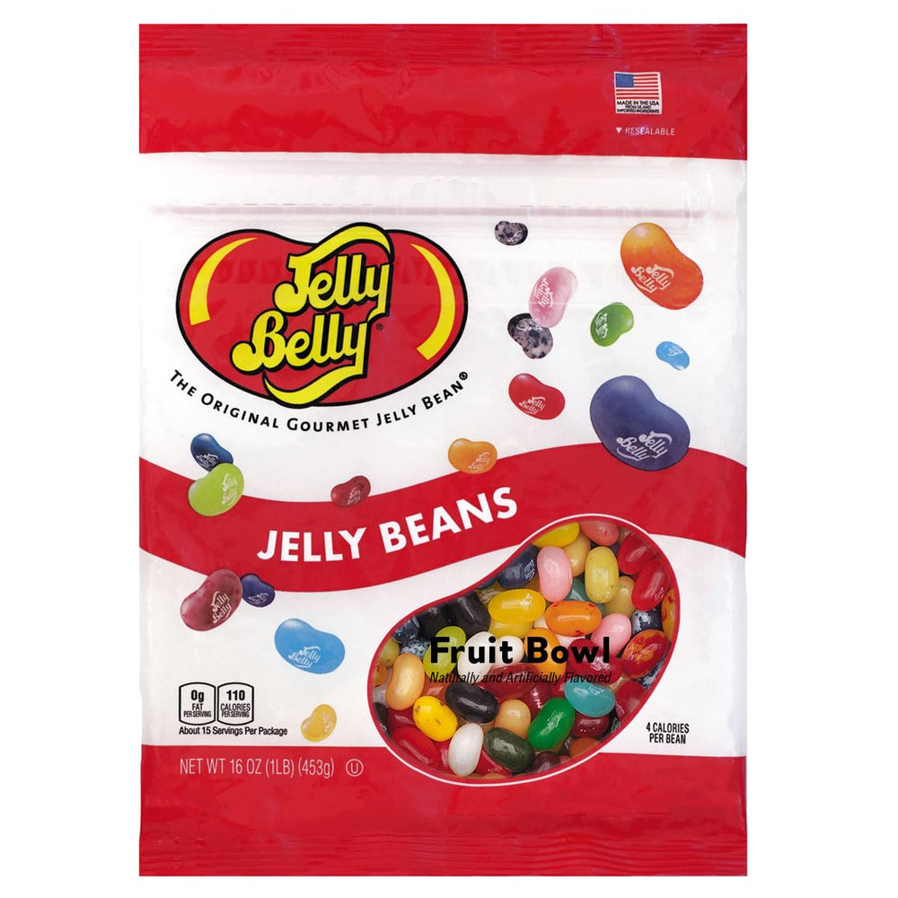 Jelly Belly Fruit Bowl beans closeup showing bright fruit colors for tastings