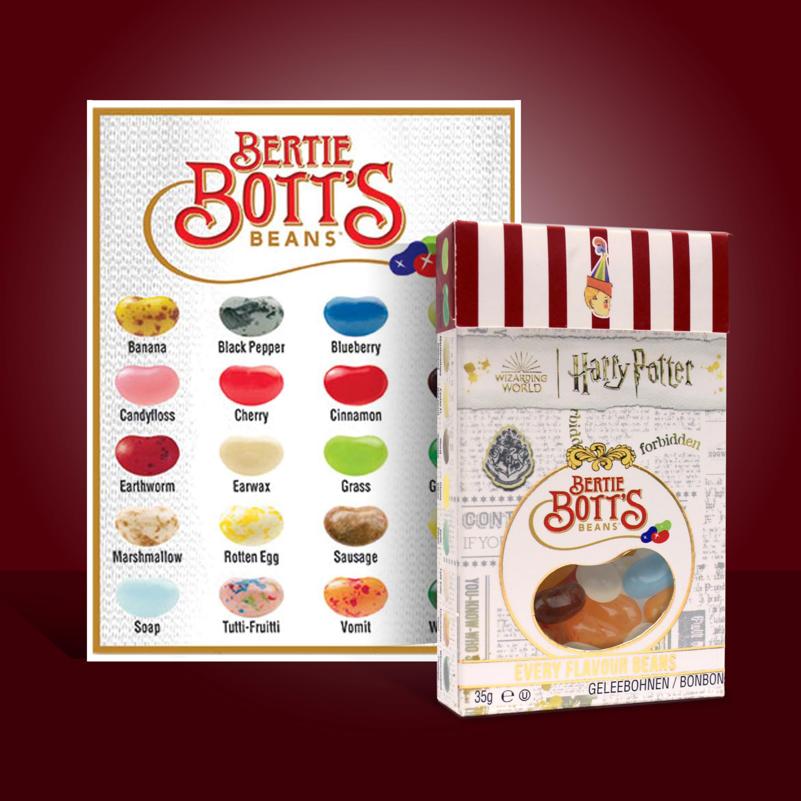 Party display captures colorful jelly beans spread for Hogwarts-themed events.