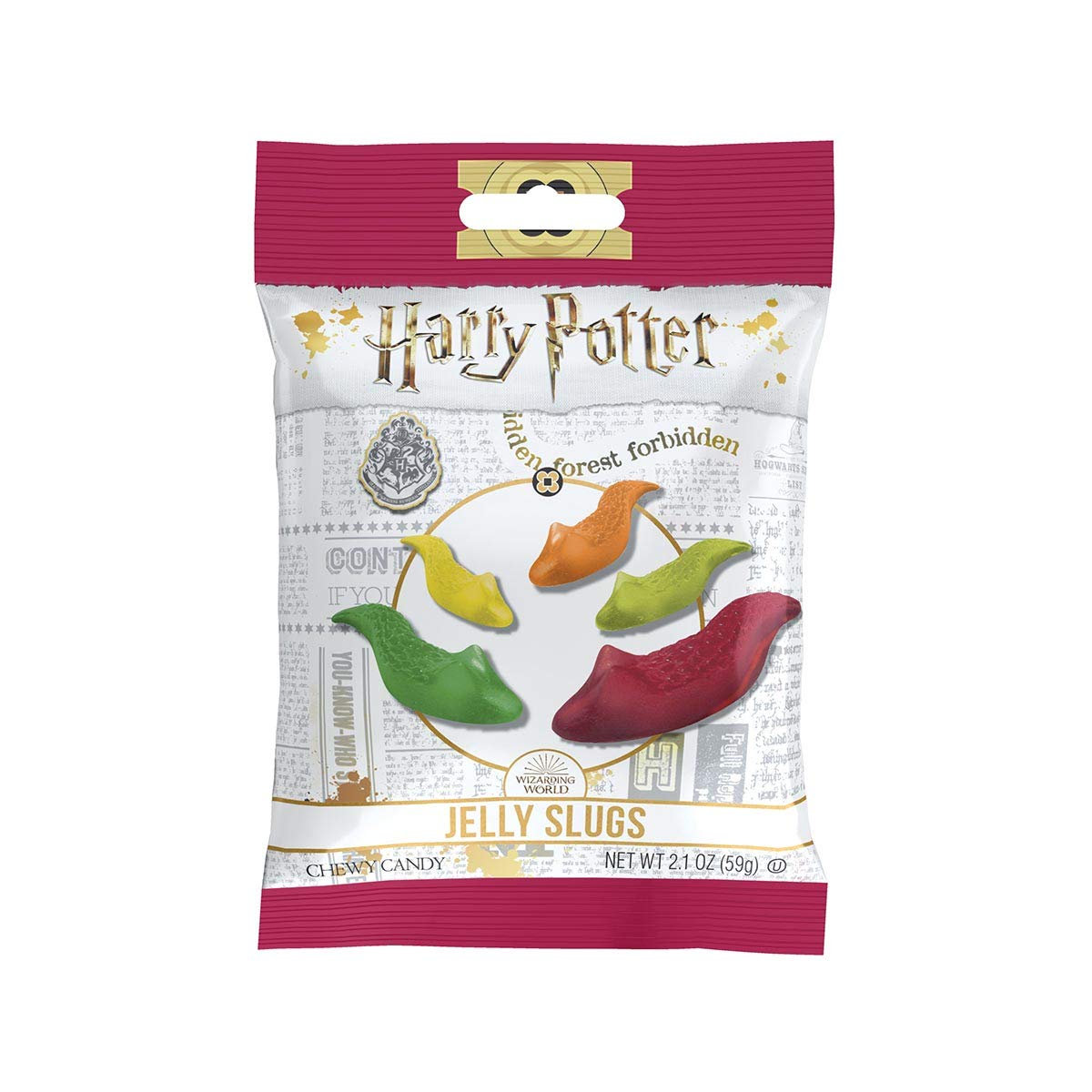 Jelly Belly Harry Potter slug candy bag displaying five flavors for magical snacking