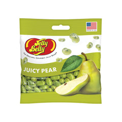 Jelly Belly Juicy Pear jelly beans in a 3.5 oz package, ideal on-the-go snack.
