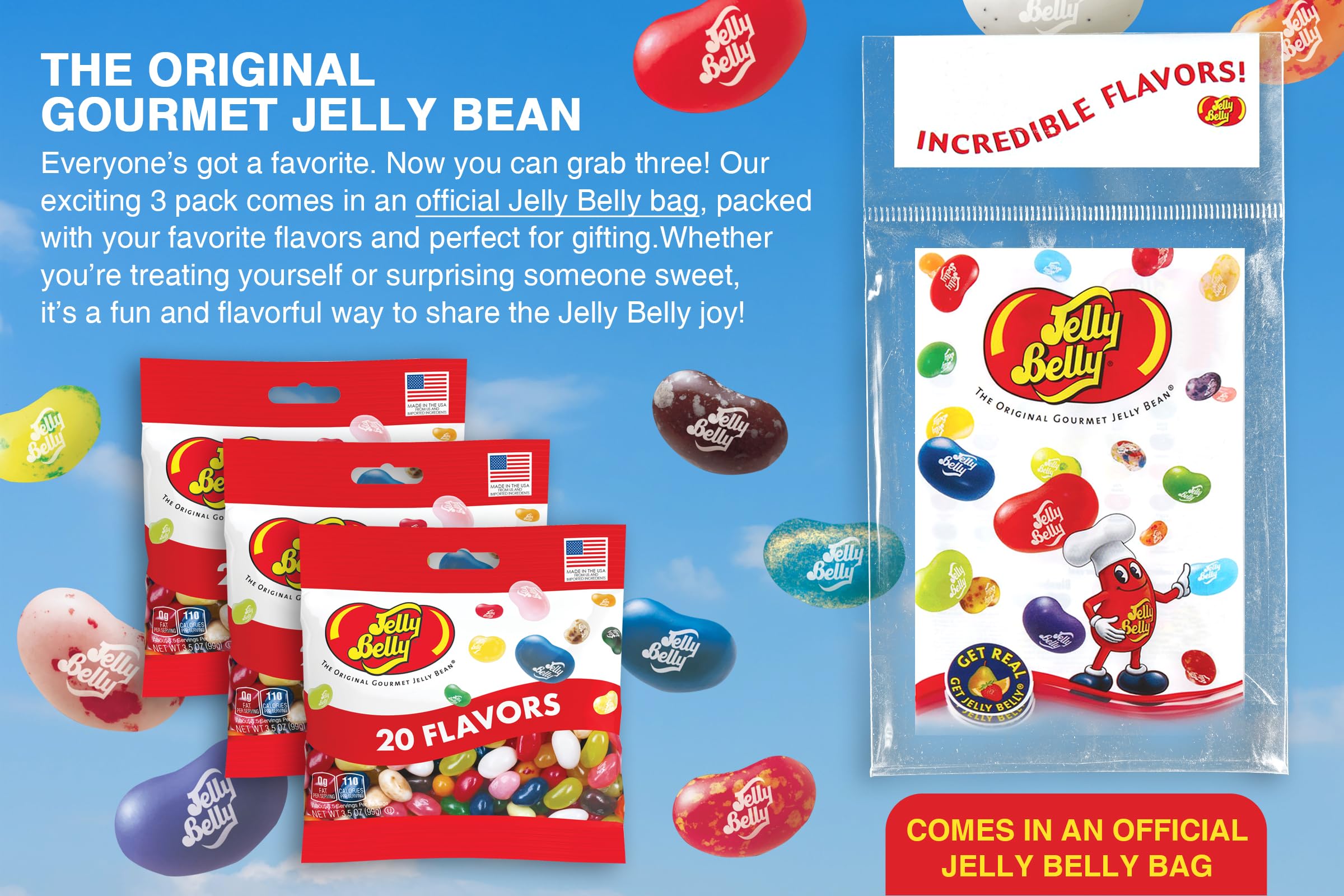 Jelly Belly kids party bag display with colorful flavors