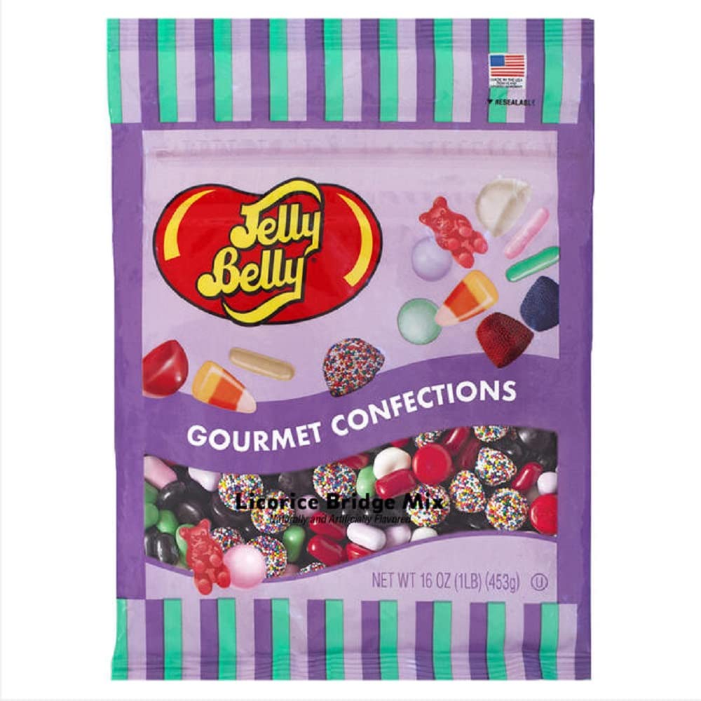 Jelly Belly Licorice Bridge Mix bag showing resealable packaging for freshness