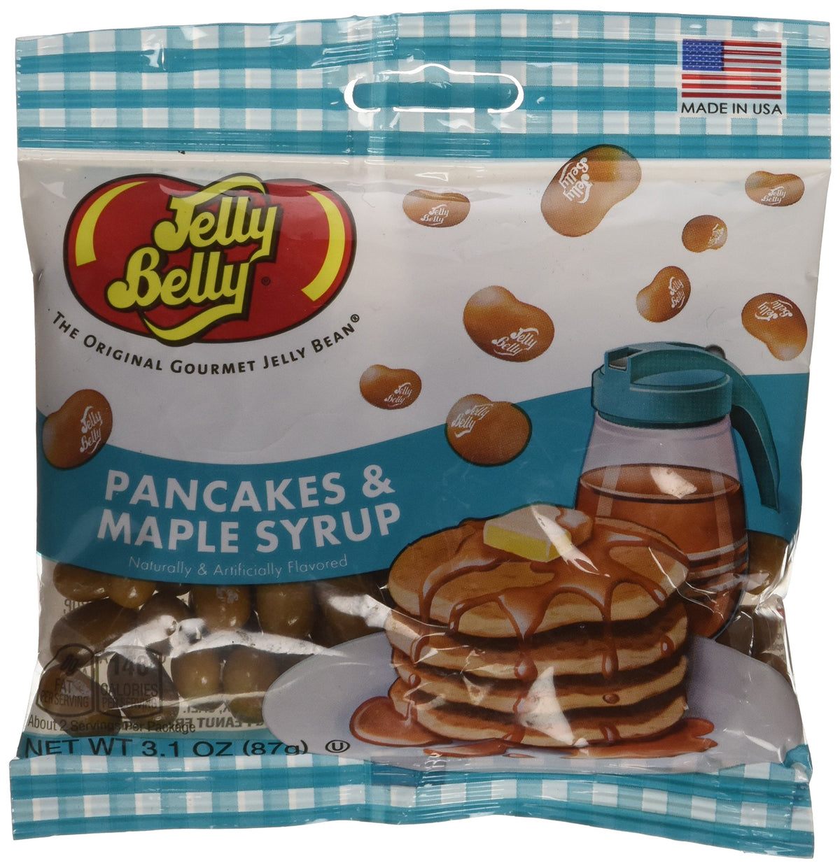 Jelly Belly Pancakes & Maple Syrup candies in a resealable bag for on-the-go snacking.