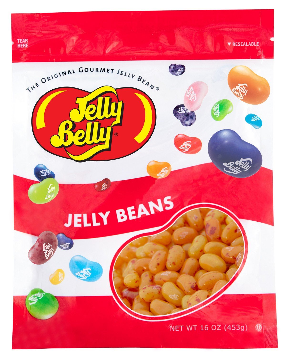 Jelly Belly Peach Jelly Beans in a 16 oz bag for easy snacking.