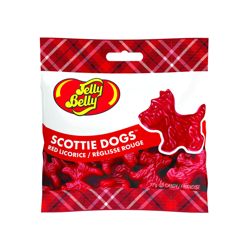 Jelly Belly Red Licorice Scottie Dogs 3-pack side view, ideal gift.