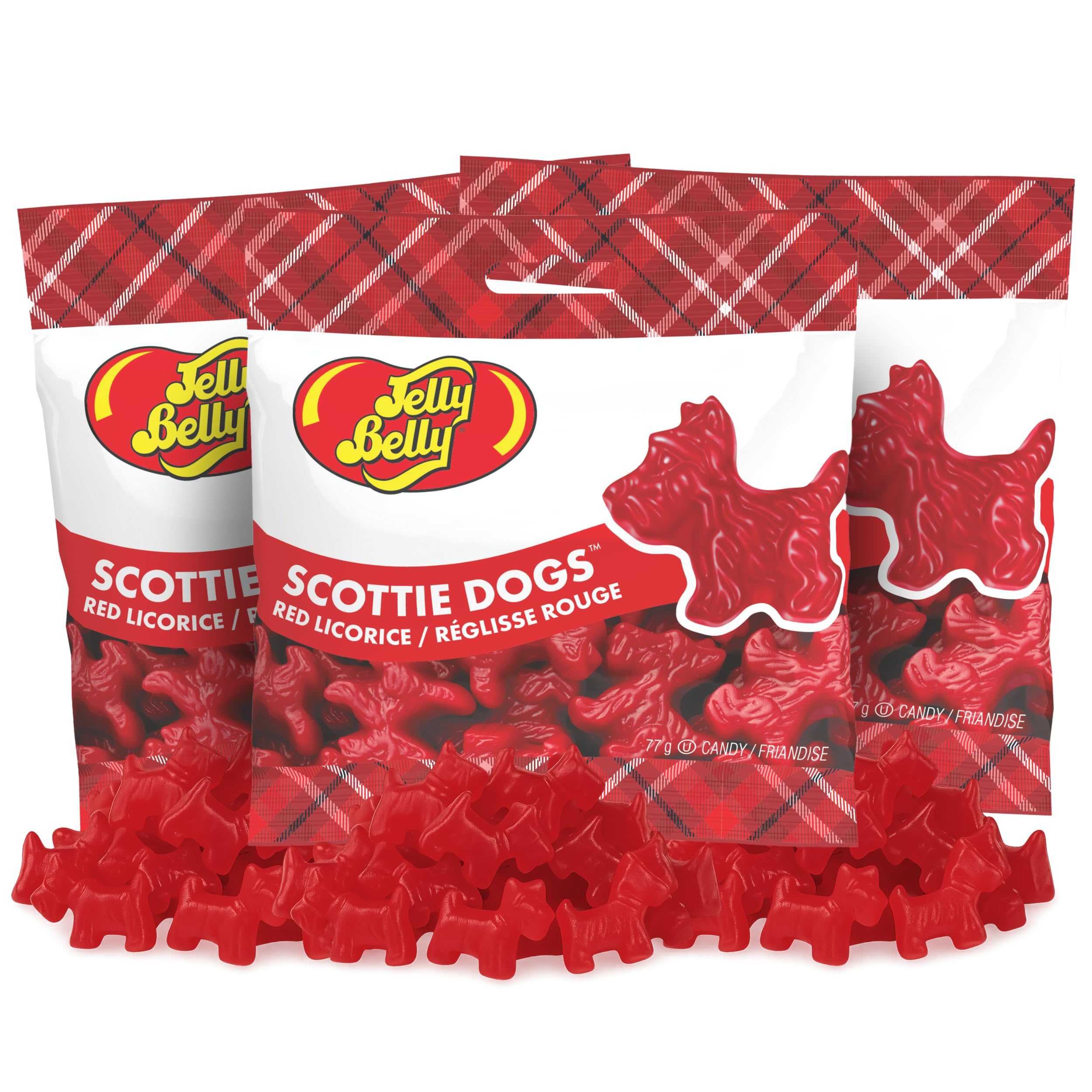 Jelly Belly Red Licorice Scottie Dogs pack front view, great for sharing at parties.