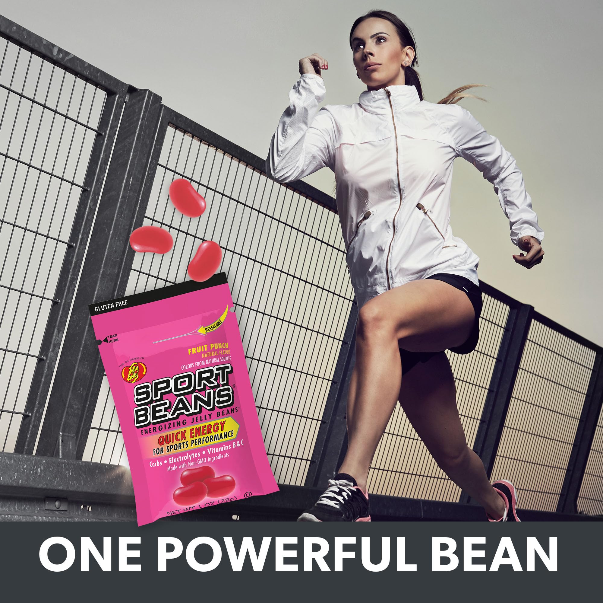 Jelly Belly Sport Beans ingredients nutrition label showcased for balanced energy and electrolytes.