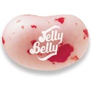 Close-up of Jelly Belly Strawberry Cheesecake beans in a resealable bag.