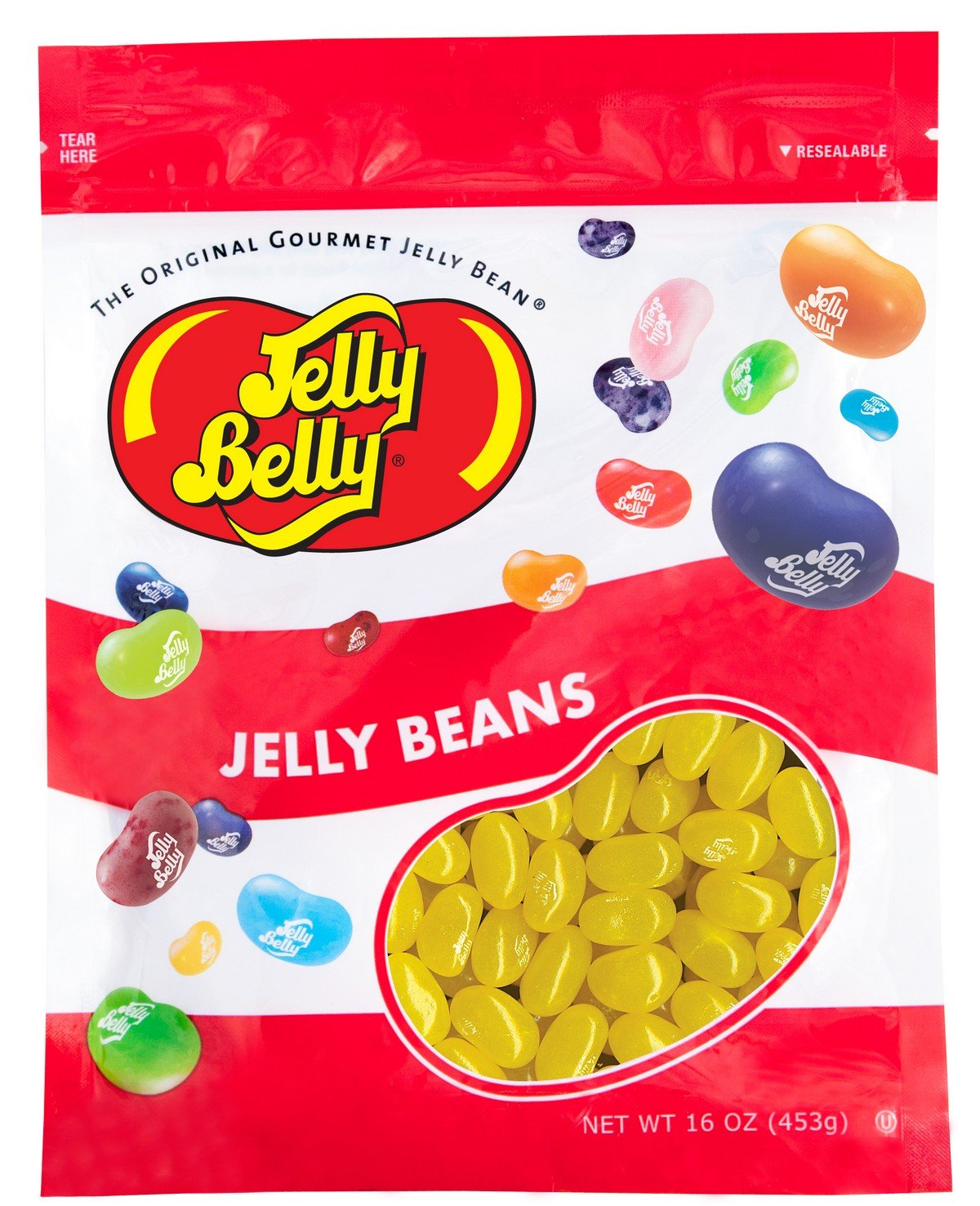 Jelly Belly Sunkist Lemon jelly beans in a resealable bag for lasting freshness.