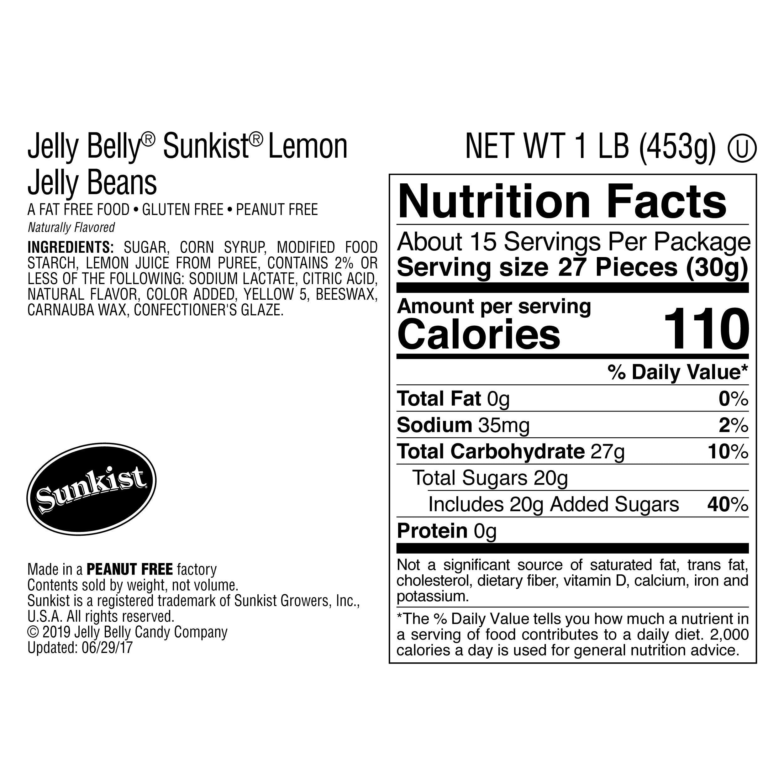 Close-up of Jelly Belly Sunkist Lemon jelly beans showing vibrant color and real lemon flavor.