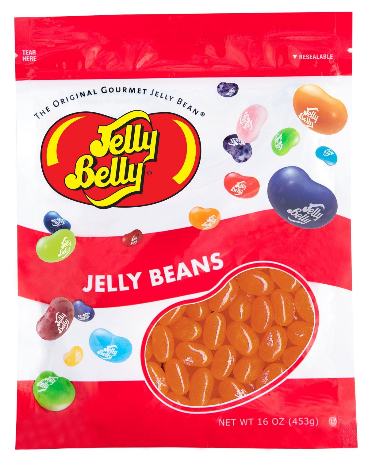 Jelly Belly Sunkist Orange jelly beans in bag closeup for on-the-go snacking