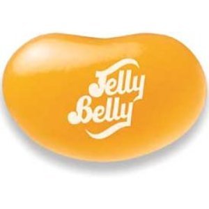 Close-up of Jelly Belly Sunkist Tangerine beans shows glossy orange color and real-tangerine taste.