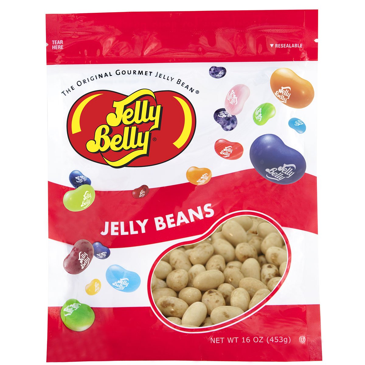 Jelly Belly Toasted Marshmallow jelly beans bag front, resealable for freshness.