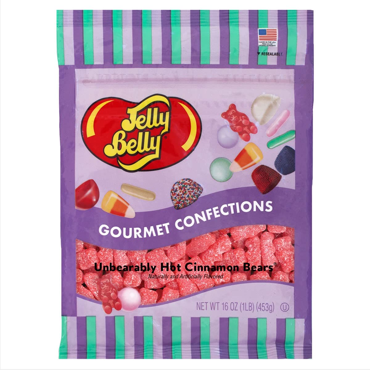 Jelly Belly Unbearably Hot Cinnamon Bears bag closeup reveals bold heat flavor.