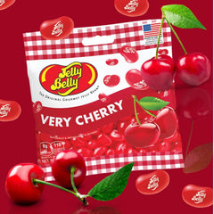 Jelly Belly Very Cherry label detail emphasizes quality and flavor.