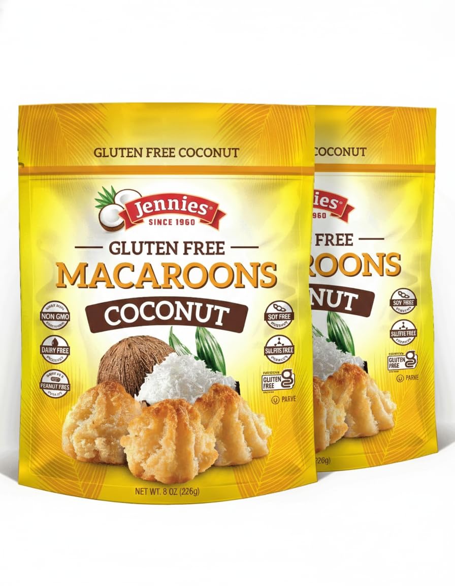 Jennies Coconut Macaroons 2-pack front view, a wholesome dairy-free and gluten-free snack