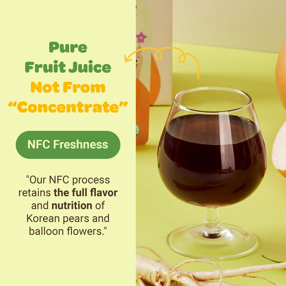 JEOLLANAMDO NFC label close-up highlights pure, not-from-concentrate quality.