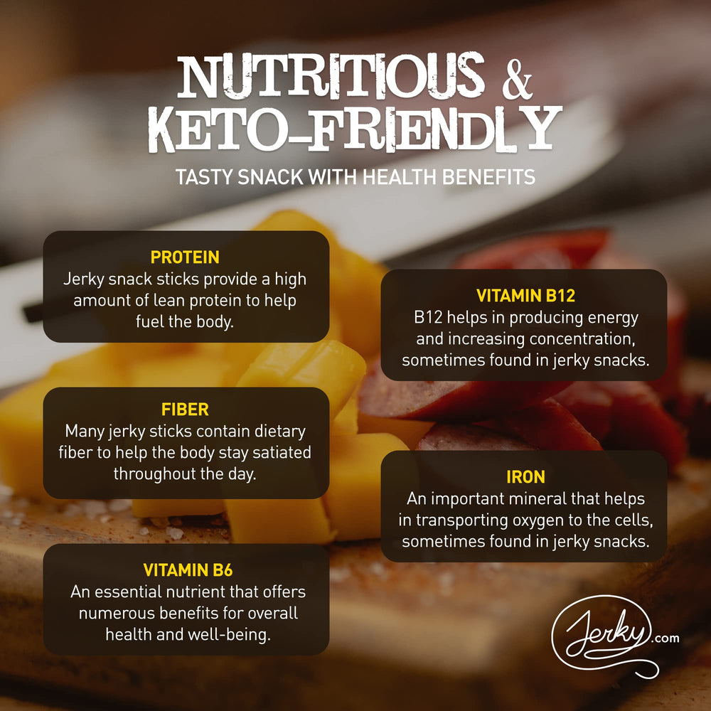 Jerky.com shelf-stable packaging communicates up to 12-month snack shelf life.