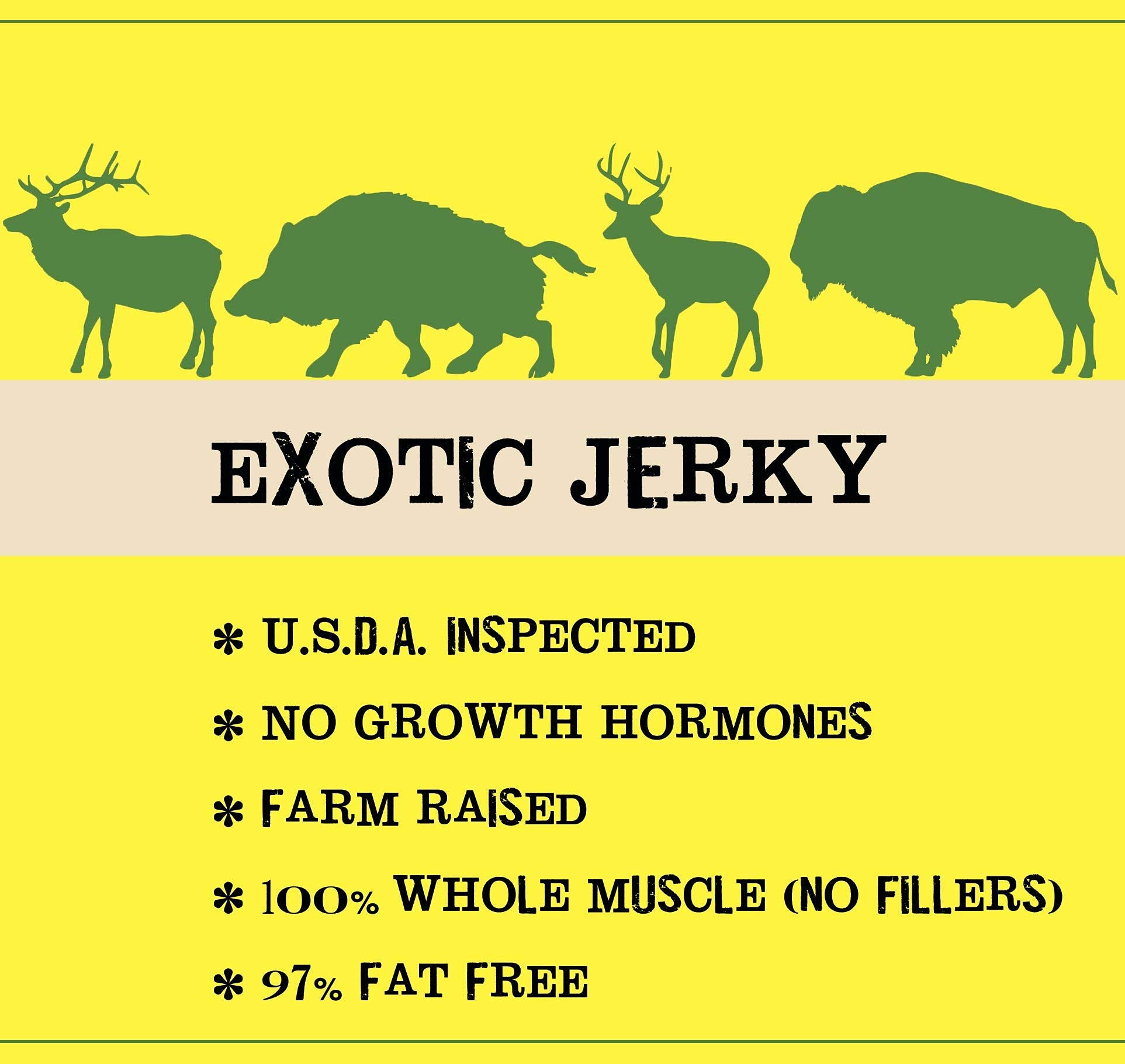 Jerky.com Exotic Jerky Variety Pack buffalo single-stick, low-carb snack choice.
