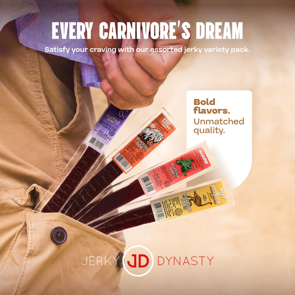 Jerky Dynasty exotic jerky gift reveals a wild flavor variety for sampling.