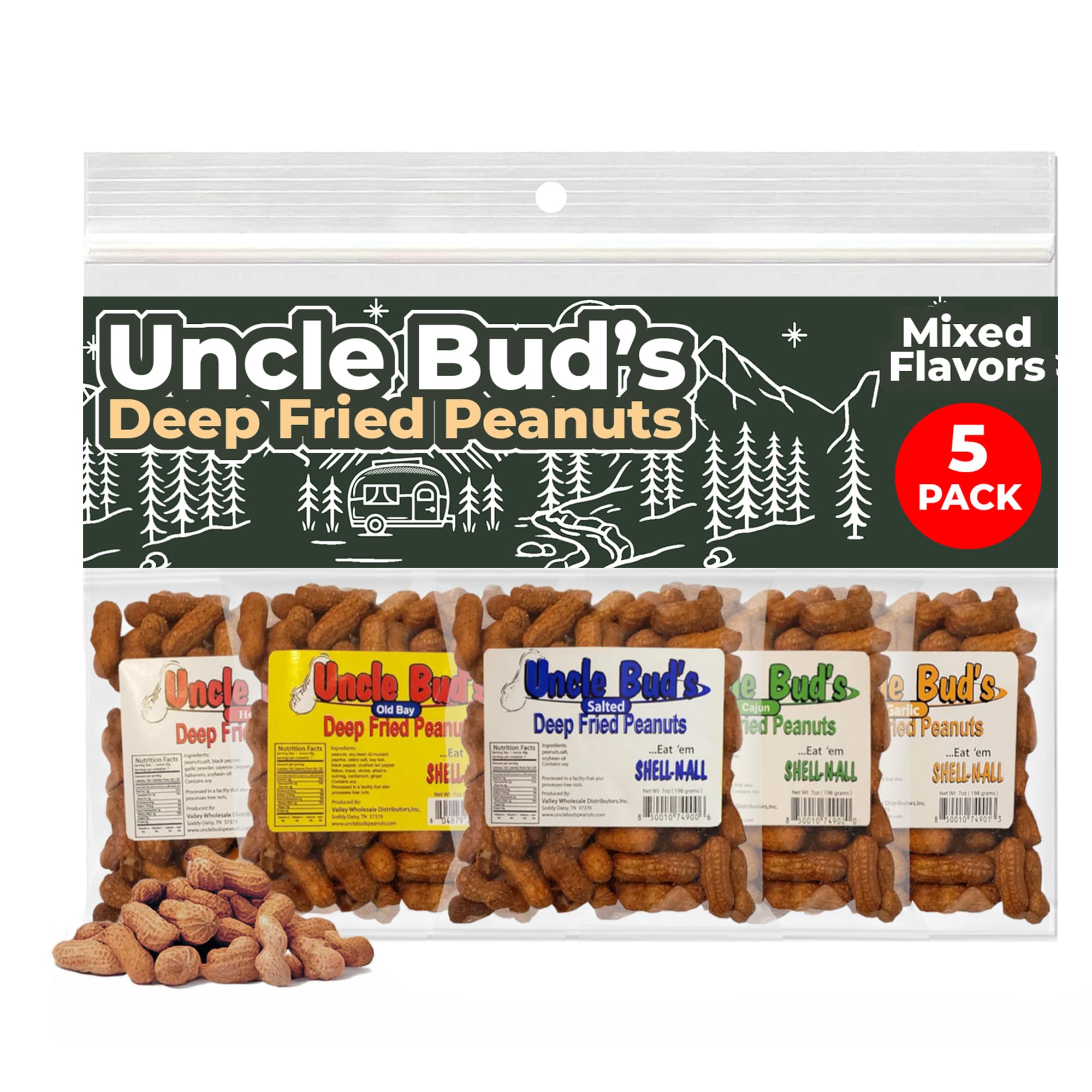 Jerky-n-Spice Uncle Bud's deep fried peanuts in shell salted, ready for quick snacking.
