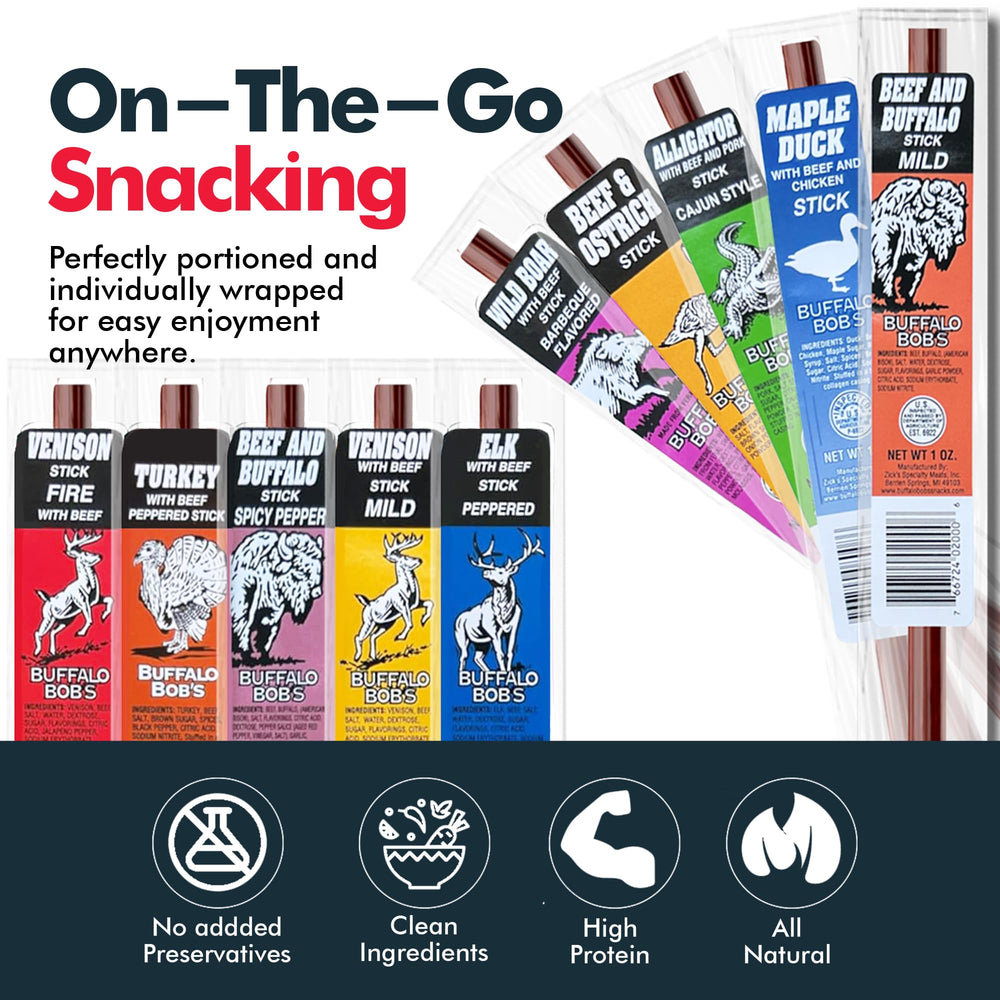 Assorted Jerky-n-Spice exotic flavors offer tasty, protein-packed snacking options.