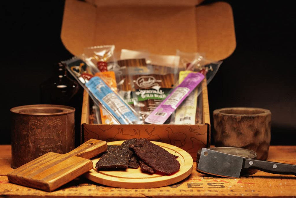 Jerky.com Exotic Jerky Gift Box gift-ready packaging for birthdays or outdoors