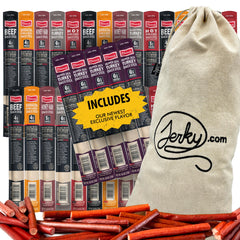 Jerky.com gift basket canvas bag for gifting and travel snacks.