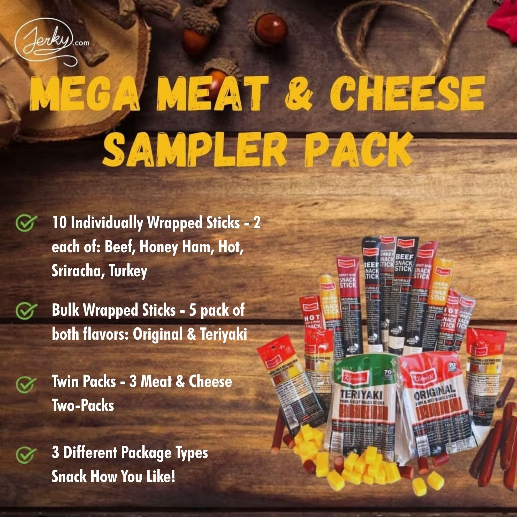 Jerky.com meat sticks close-up highlighting premium texture and flavor variety.