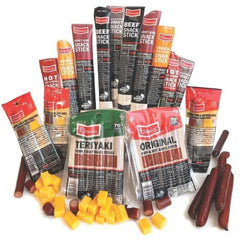 Jerky.com Meat & Cheese Sticks Sampler on the go, perfect for quick snacks.