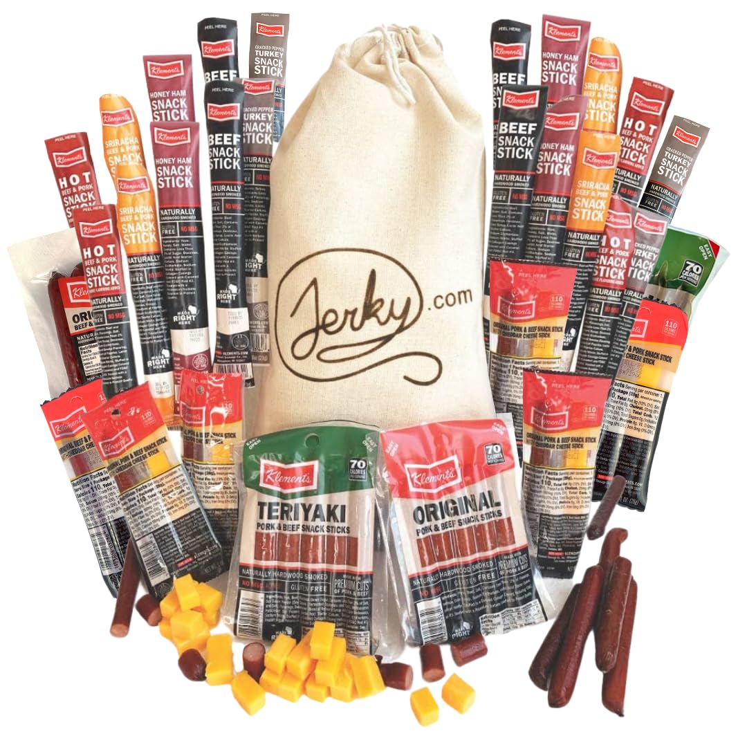 Jerky.com XXL beef jerky and meat sticks variety pack—protein-rich snacking.