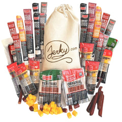 Jerky.com XXL beef jerky and meat sticks variety pack—protein-rich snacking.