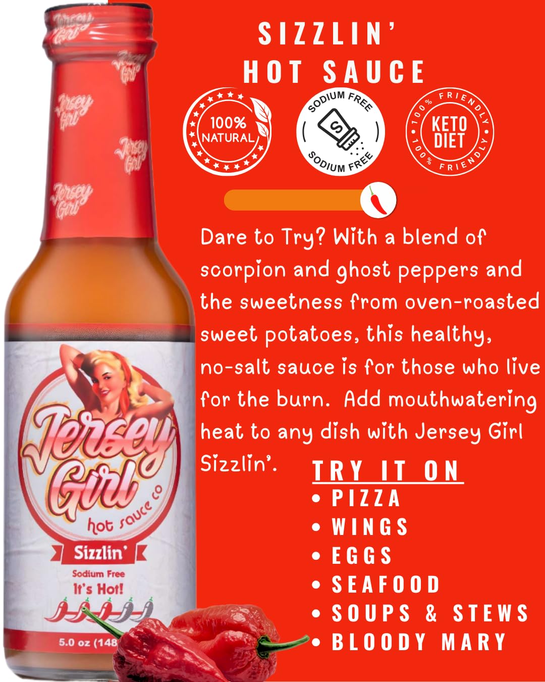 Jersey Girl Fresno Pepper bottle-angled fresno-pepper-bottle-angled highlights crisp color.