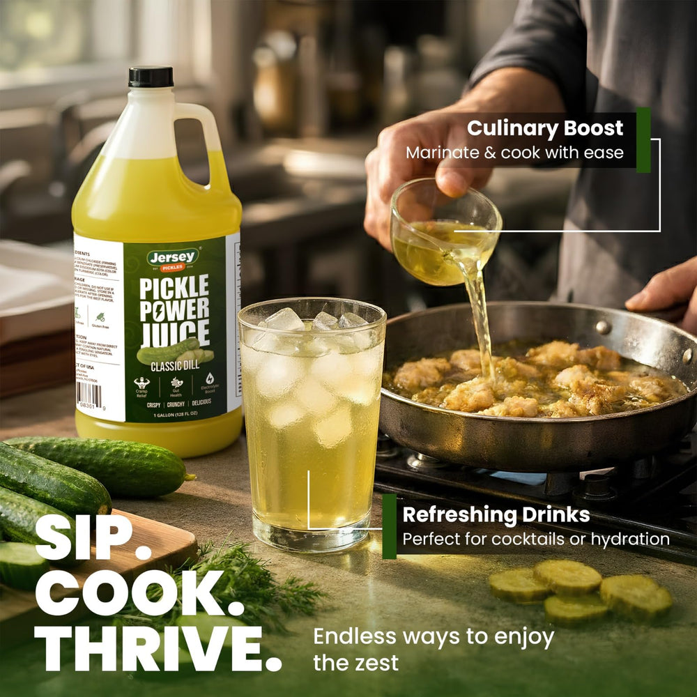 Jersey Pickles Pickle Power Juice Vegan label confirms gluten-free, plant-based refreshment