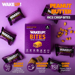 Close-up of WakeUP bites showing creamy peanut butter and crunch