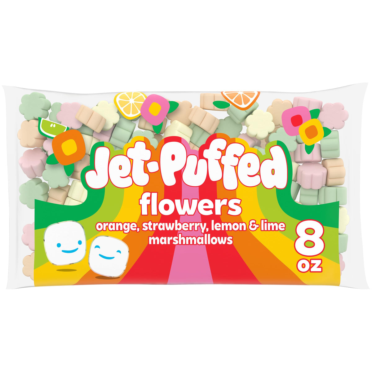 Jet-Puffed Flowers Marshmallows orange flower close-up for a fruity spring flavor
