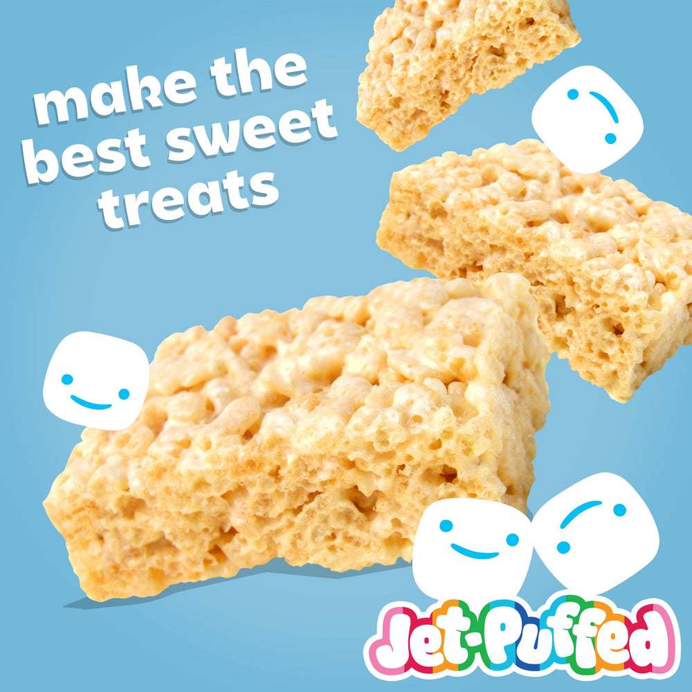 Jet-Puffed Marshmallows in a sealed bag signaling lasting freshness.