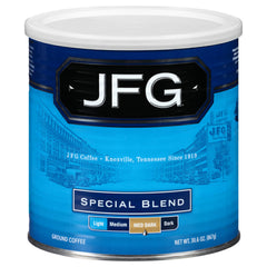 JFG Special Blend medium-dark roast coffee can offers a rich aroma for mornings.