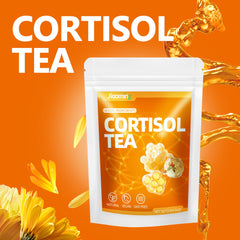 Jiaoming cortisol tea herbal ingredients close-up with chamomile and ashwagandha.
