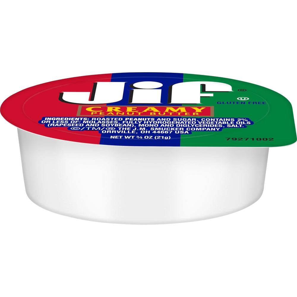 Dispensed Jif creamy peanut butter portion cups for easy, mess-free serving