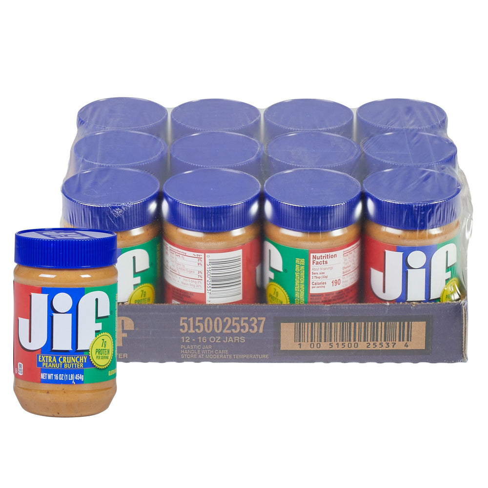 Jif Crunchy Peanut Butter nutrition label conveying protein and gluten-free attributes
